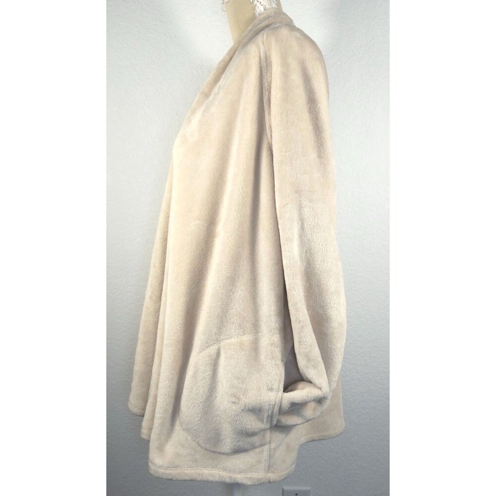 UGG Womens M Beige Plush Fleece Cardigan Open Front Shawl Collar Pockets Cozy - Picture 4 of 11